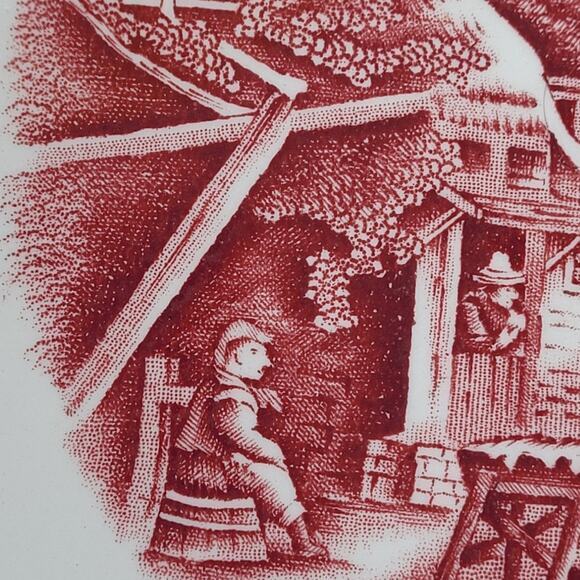 Enoch Wood's English Scenery Wood & Sons Cottagecore Red Transferware Chop Plate - Picture 7 of 13